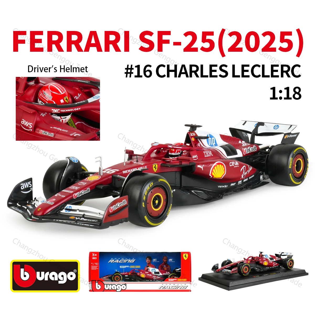 בבורגו 1:18 פרארי SF25 # 16 # מכונית מודל סטטית מתכתית לרכב פורמולה מירוץ 44 F1 2025