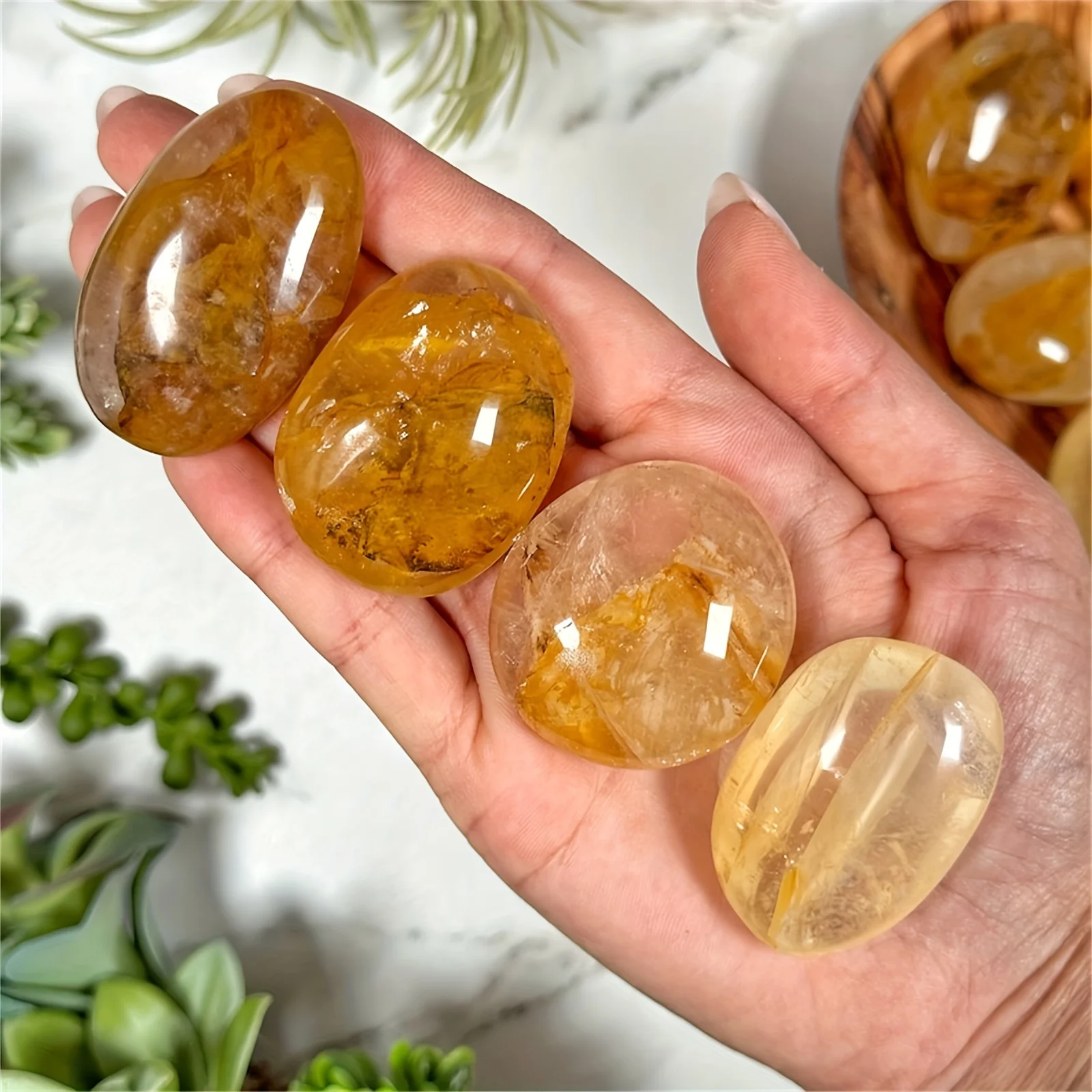 Natural Golden Quartz Heart Pocket  Yellow Hematoma Palm  Premium Yellow Blood Cells For  Rolling Home Decor Beautiful Gift 5