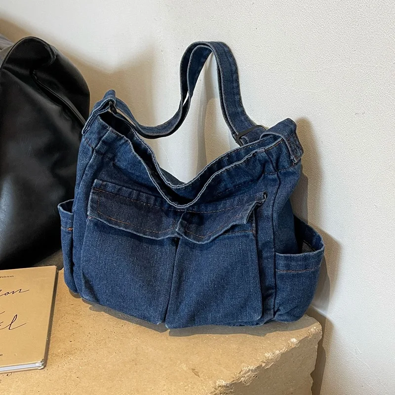 Women's Tote Bag Fashion and Leisure 2024 New Denim Commuter Large Capacity One Shoulder Diagonal Straddle Bag