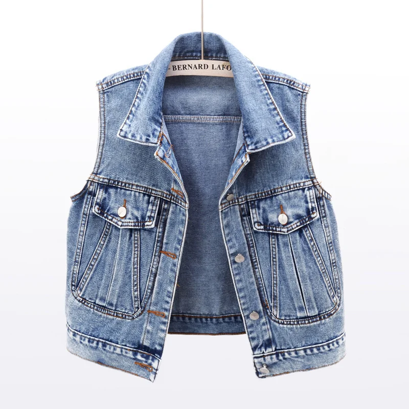 Sleeveless Women's Vest 2023 New Spring Summer Denim Waistcoat Fashion Casual Short Jackets Splicing Holes Slim Jean Coats