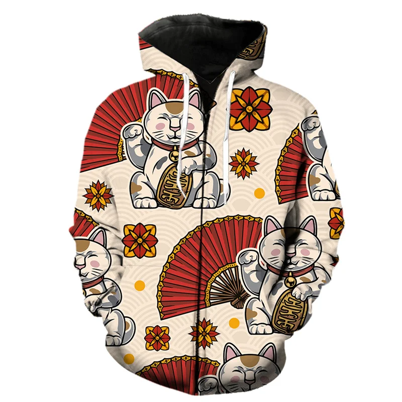 thumbnail image 1 of Sudadera con capucha y cremallera con estampado 3D de gato dragón oriental para hombre, sudadera de manga larga a la moda para niños, sudaderas con capucha Harajuku geniales, 1 of 5