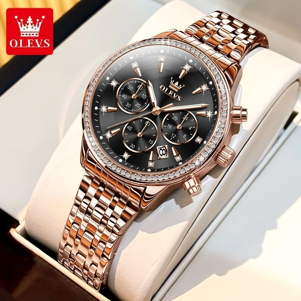 

OLEVS 5582 Fashion Quartz Watch Gift Stainless Steel Watchband Round-dial Chronograph Calendar