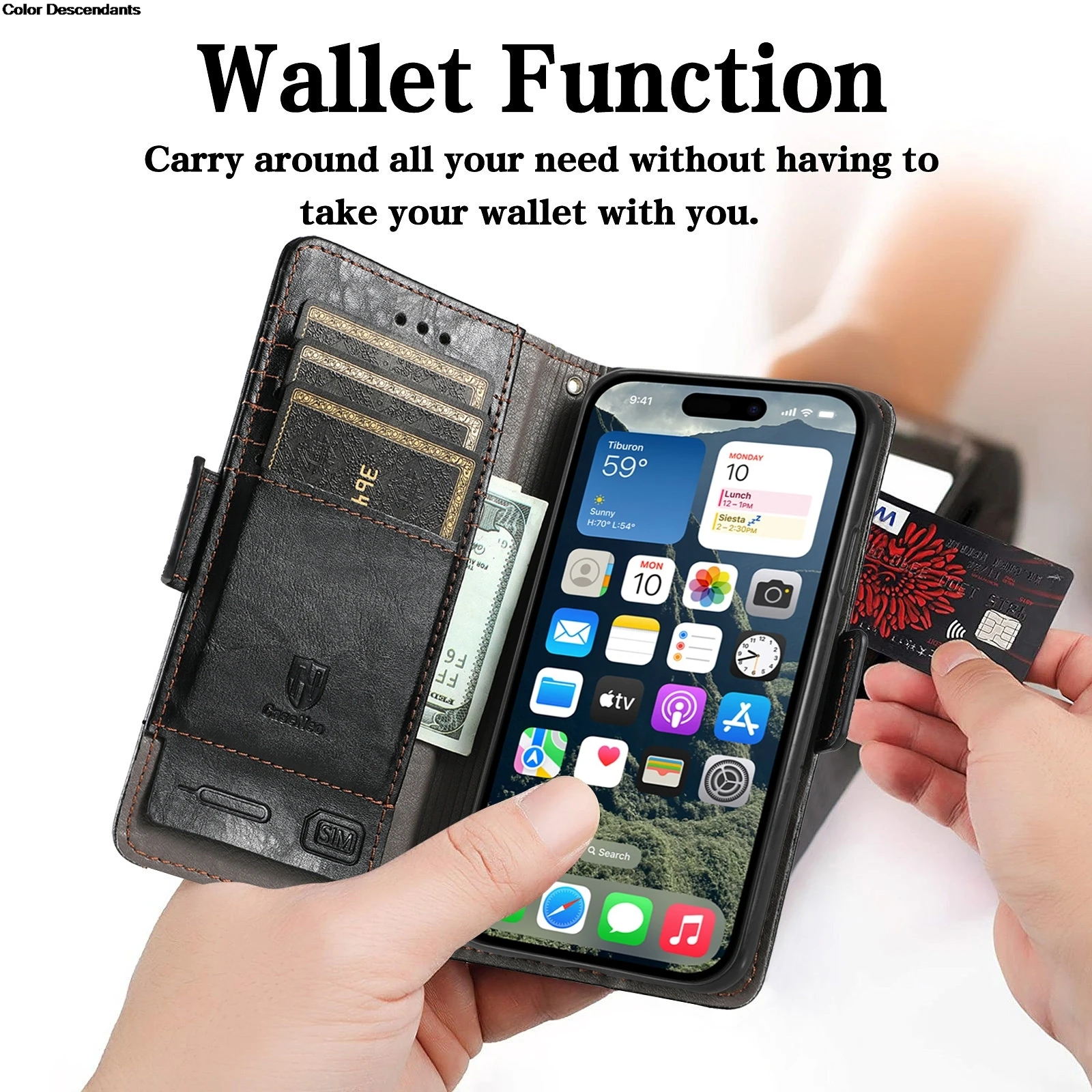 Leather RFID Blocking Phone Case with Wireless Charging and Card Slots