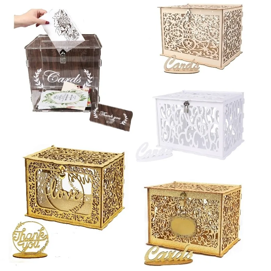 Gift Card Box Money Box Holder for Reception Anniversary Shower Rustic Wedding Decorations Birthday Graduation Clear Card Boxes with Lock OurWarm Wedding Card Box for Wedding Reception 