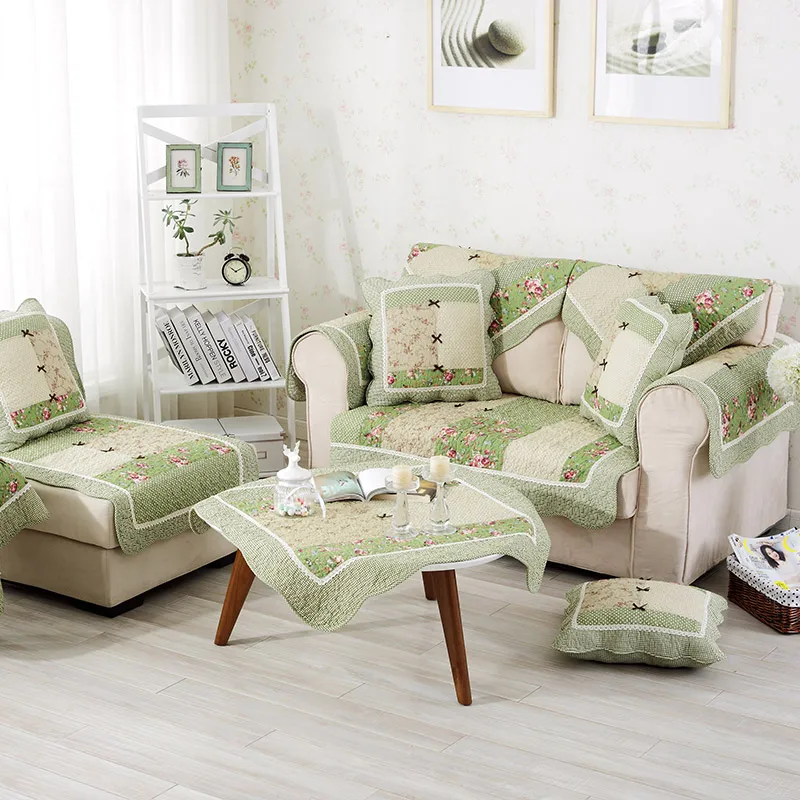 Spring and Autumn Cotton Sofa Cushion Quilted Rural Fresh and Elegant Non Slip Small Flower Lovely Girl Combination Sofa Cover 3