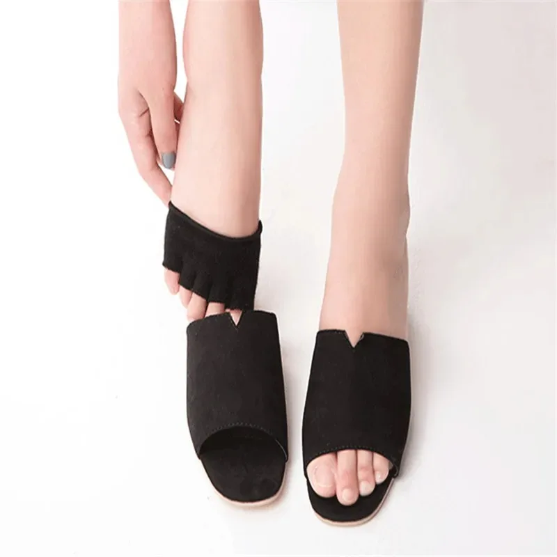 Cotton Half Palm Socks with Toes Invisible Non Slip Forefoot Five Fingers High Heeled Socks Front Foot Open Toe Slingback Socks