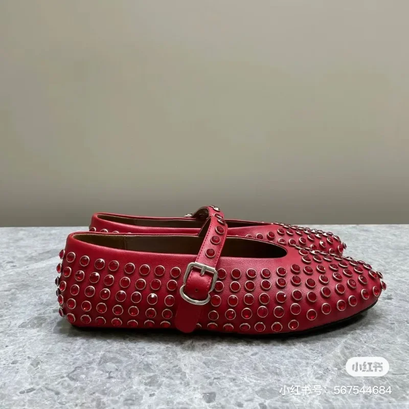 Women Flats 2024 New Water Diamond Rivet Ballet Mary Jane Shoes Sneakers Women Comfortable Ballet Shoes for Women Lolita Shoes