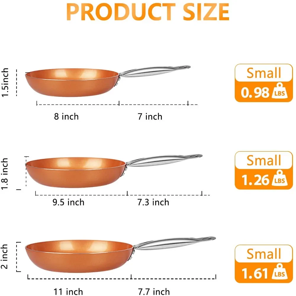 8/10/12 Inch Copper Non-Stick Fry Pan Cooking Pans for Egg,Steak,Fish,Cooking,Frying Fit General Use Gas and Induction Cooker - Image 6