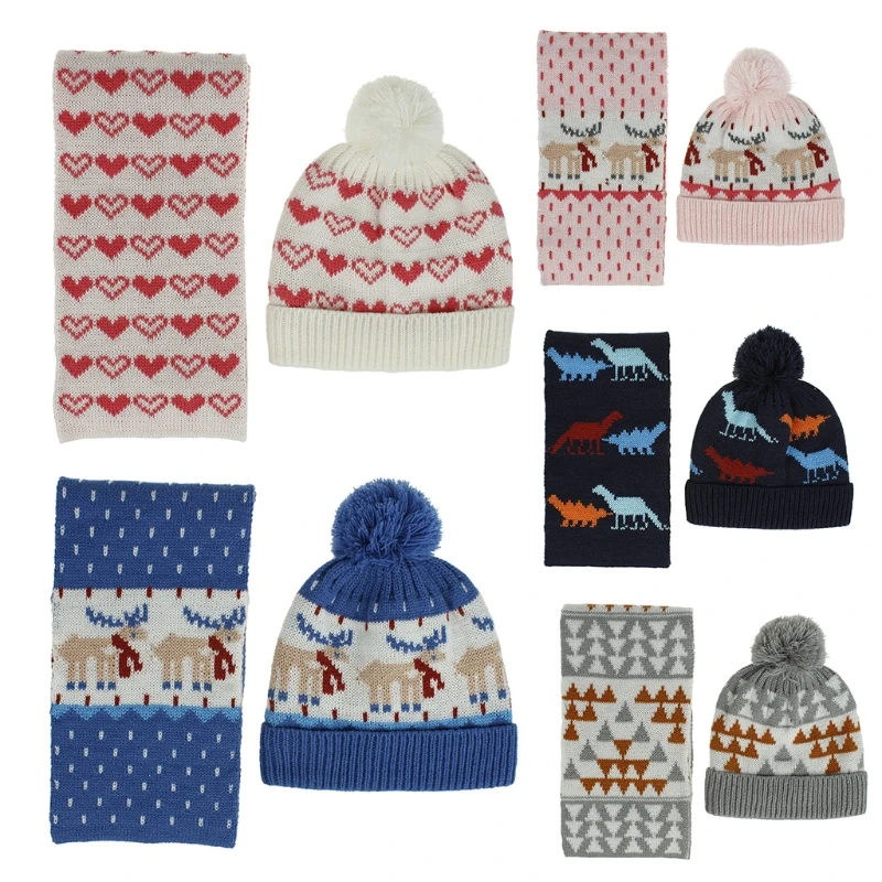 Christmas Deer Pattern Children Hat Scarf Set Autumn And Winter Warm Boys And Girls Baby Christmas Gift Cartoon Jacquard