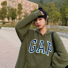 Large Letter Printed Cotton Hoodie Loose Women's Zipper Plus Size Hoodie Spring and Autumn Extra Large Round Neck Women's Hoodie