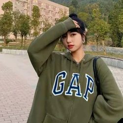 Large Letter Printed Cotton Hoodie Loose Women's Zipper Plus Size Hoodie Spring and Autumn Extra Large Round Neck Women's Hoodie