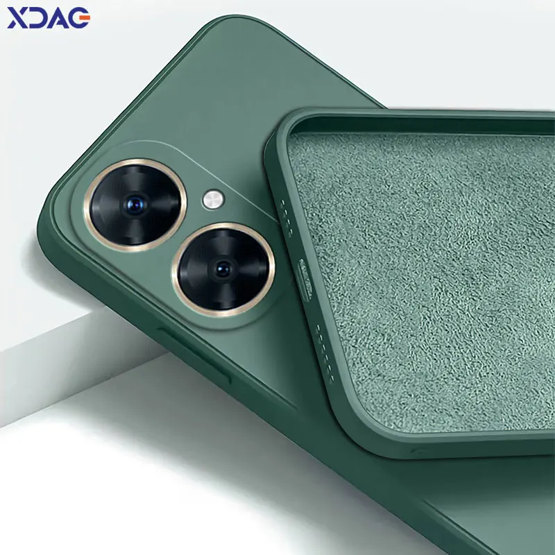 Square Liquid Silicone Phone Case with Soft Flocking Bumper Covers