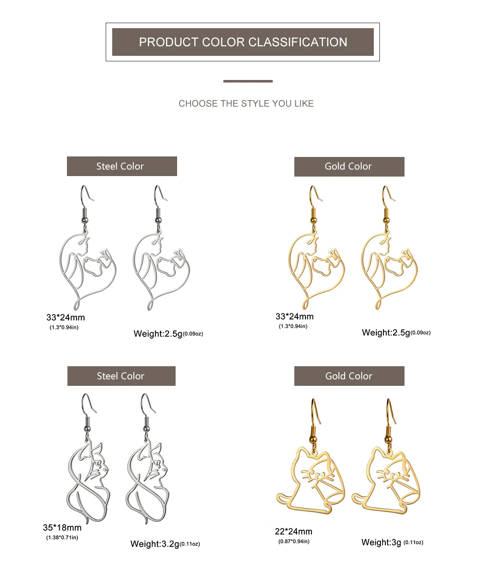 Cute Cat and Dog Dangle Earrings for Girls Stainless Steel Lovely Kitten Animal Drop Earring Fashion Jewelry - PeticaDeals
