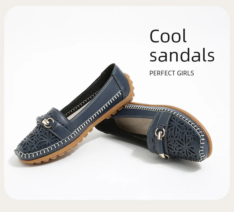 Round toe slip-on loafers for women, made of soft leather flats, a stylish and comfortable footwear option. 