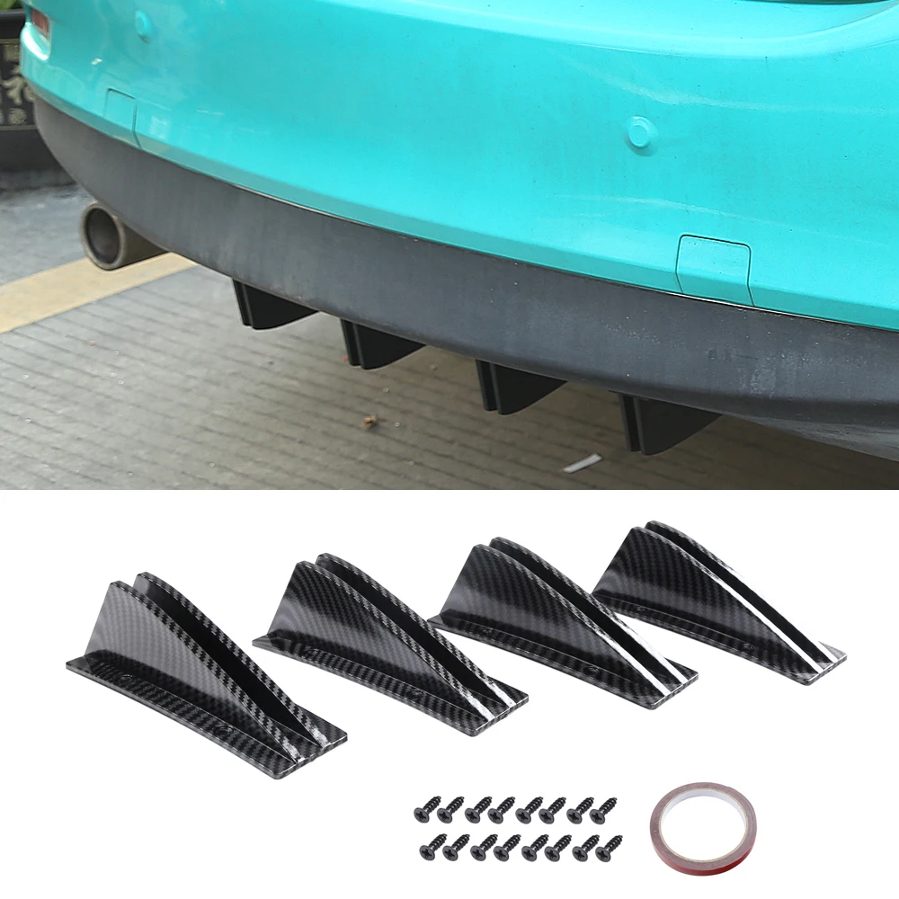 Universal Car Rear Bumper Lip Spoiler Splitter 4Pcs Anti-collision Protection, Durable ABS Plastic for Curved Surface Fit
