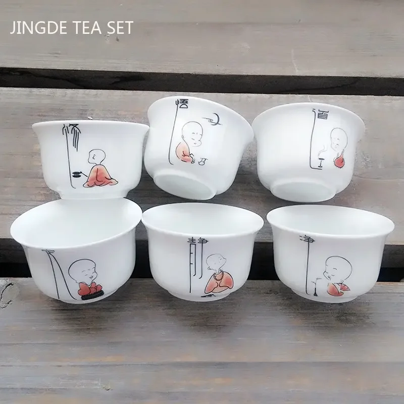 6pcs/lot Chinese Ceramic Tea Cup Set White Porcelain Handmade Teacup Tea Bowl Portable Master Cups Chinese Teaware Drinkware