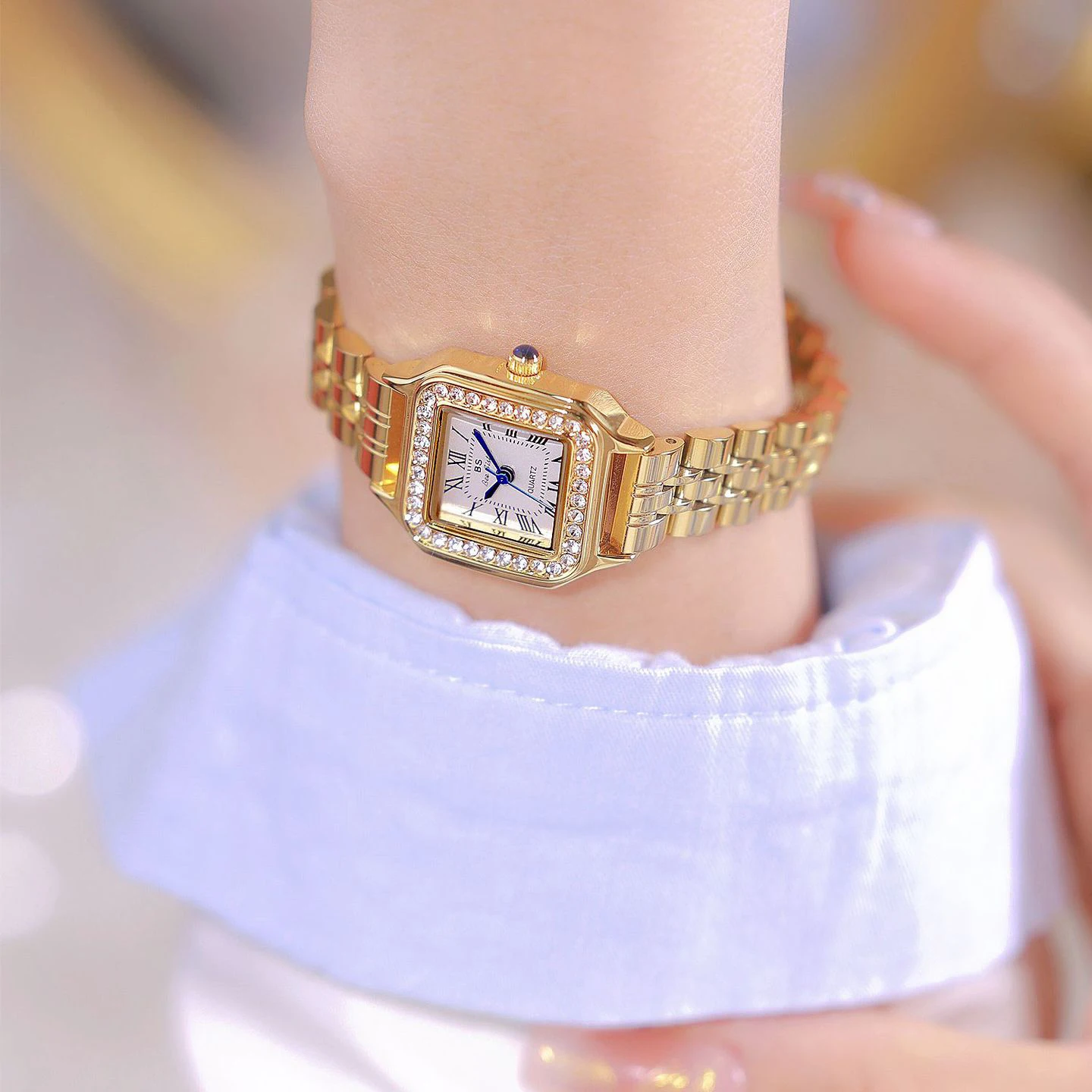 BS New Fashion Luxury Square Watch For Women Gold Bracelet Quartz Waterproof Womens Watches Ladies Wristwatches Dress Clock