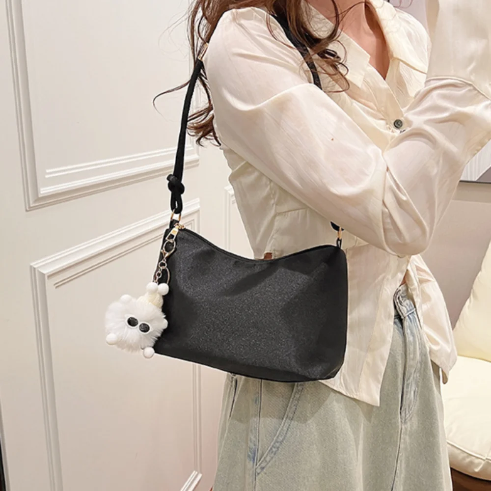 Casual Solid Color Fashion Elegant Shoulder Bag Smooth Cloth Satin Underarm Bag Leisure Shoulder Bag
