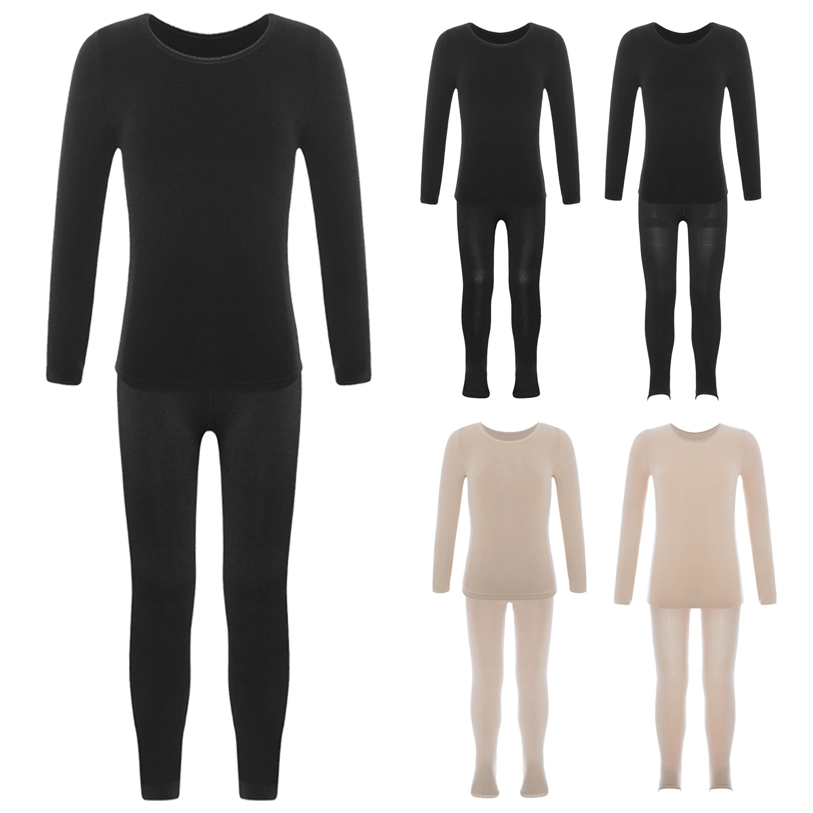 Kids Girls Ballet Dance Training Costumes Spring Autumn Thermal Underwear Suit Stretchy Long Sleeve Top+Pantyhose Leggings Pants