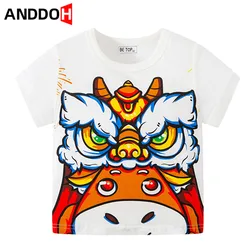2t 7t novo bebê meninos roupas estilo chinês animal dos desenhos animados impressão t crianças gráfico de manga curta t shirts crianças topos roupas