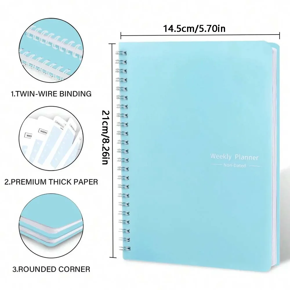Agenda Settimanale A5 con Spirale, Planner Giornaliero Semplice ed Elegante, Taccuino Portatile per Studio, Scuola, Ufficio, Appunti, Budget, Planner Mensile - immagine 2