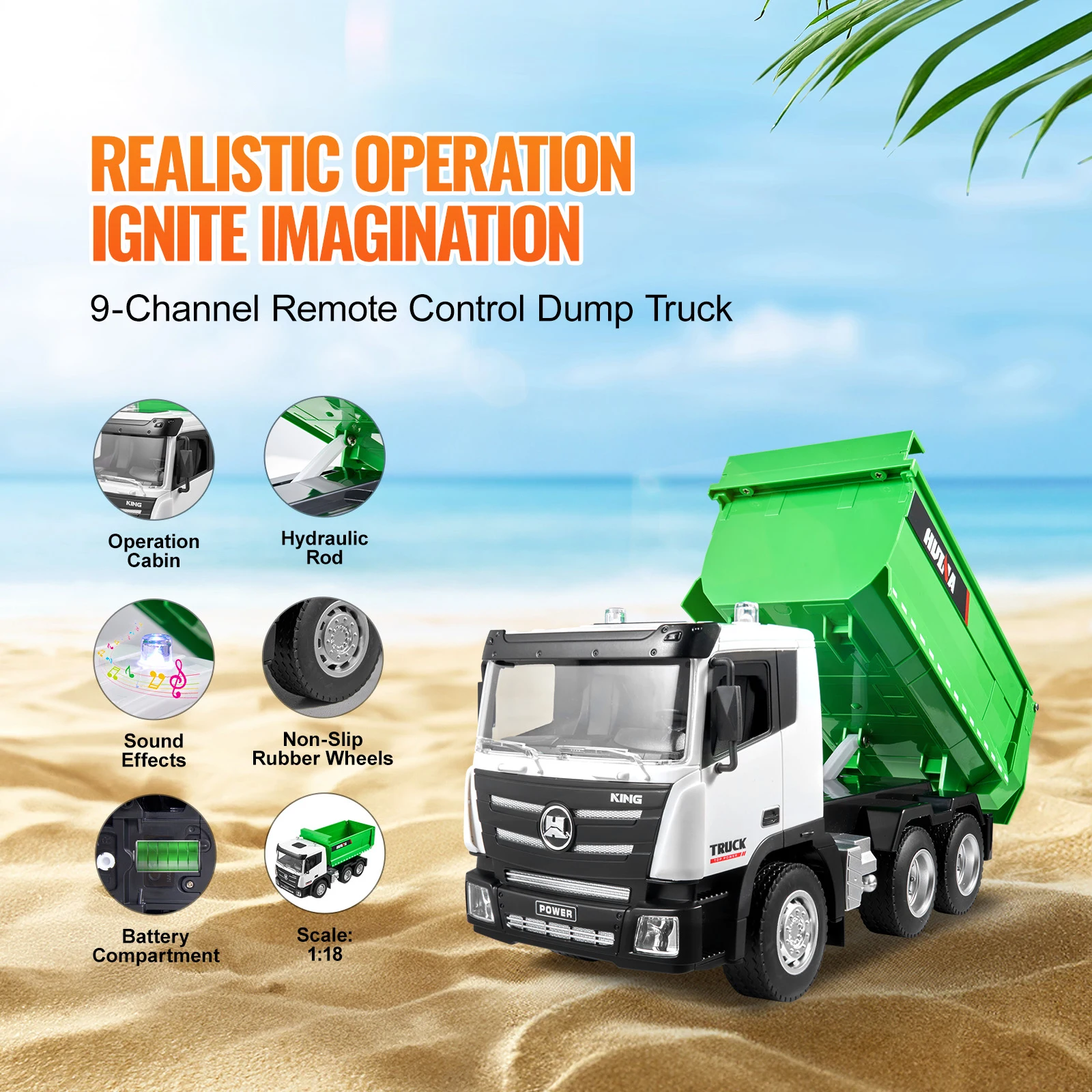 Remote Control Dump Truck Toy for Kids with 9 Channel Control