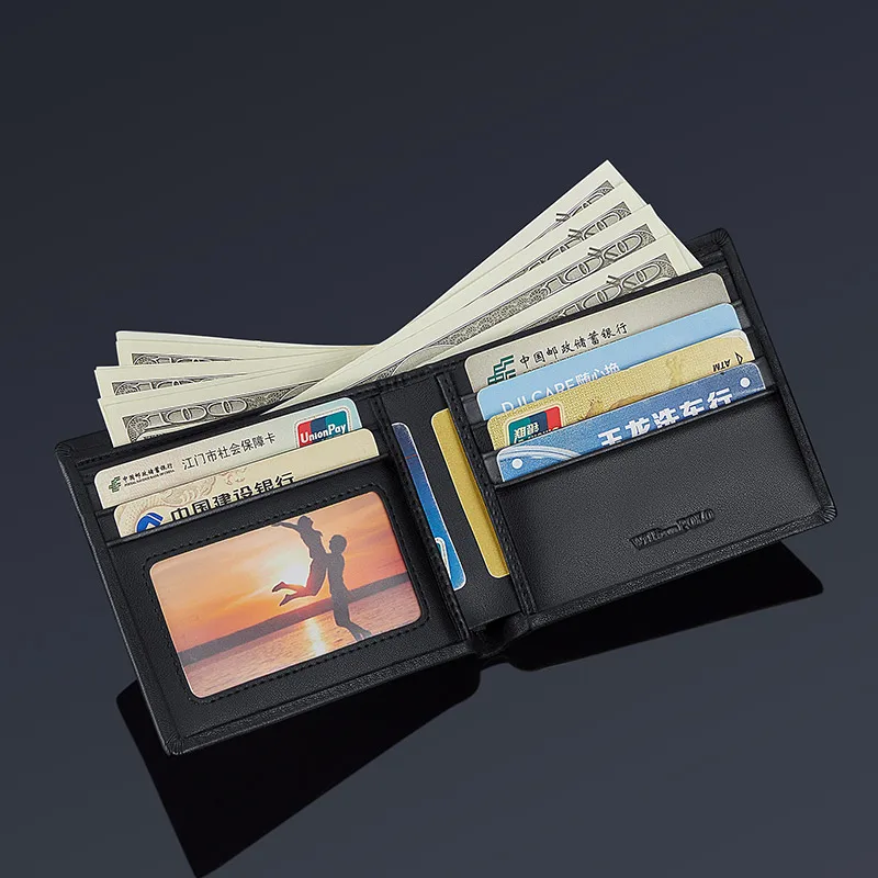 Wallet Men's casual leather wallet card bag One silver bag Short men's gift wallet for boyfriend black 5