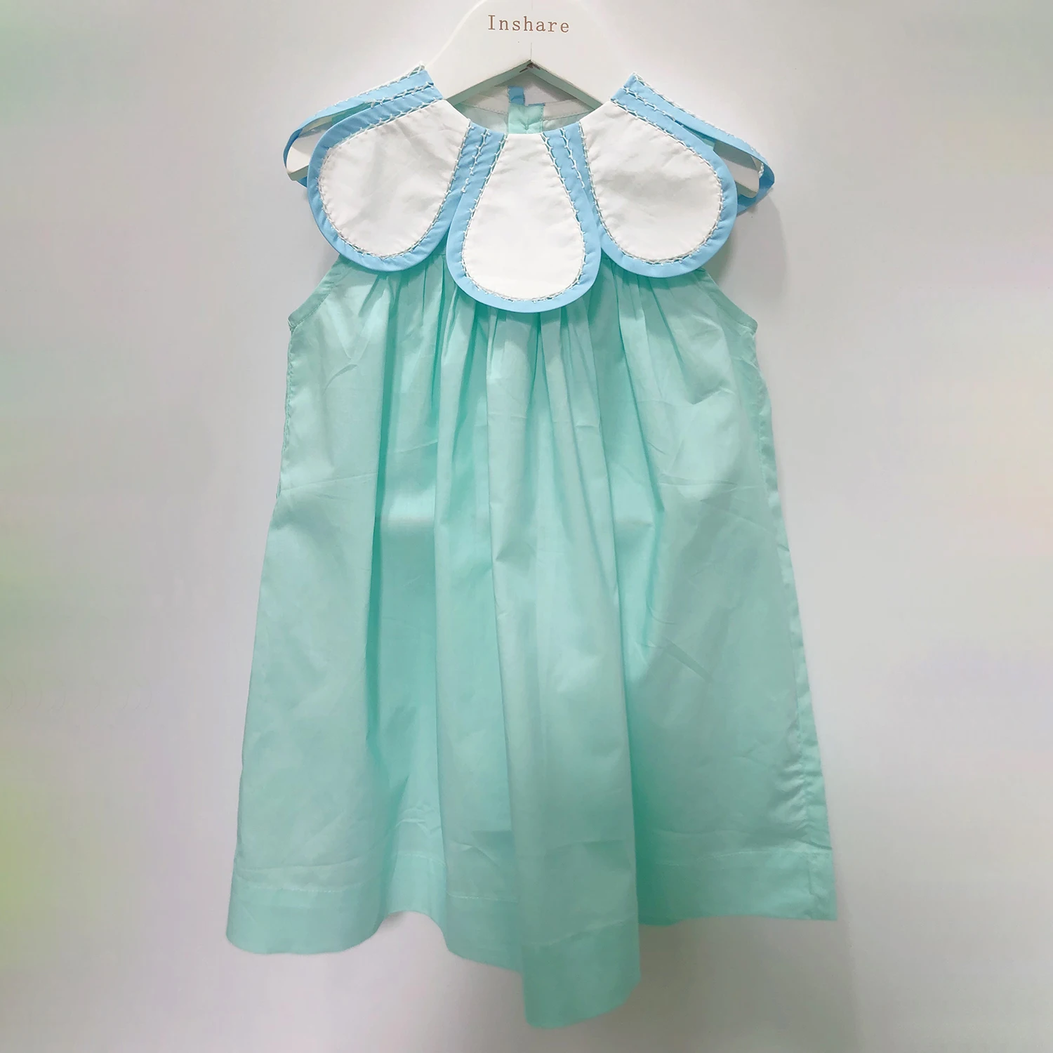 Children Boutique Clothing Baby Girl Sleeveless Cotton Bubble Green Hand Splicing Flower Collar Cute Sibling Outfit 4