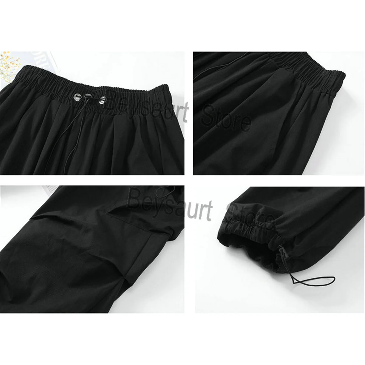 Streetwear 2024 Spring Harem Casual Pants Men Elastic Waist Solid Color Cargo Pants Multi Pocket Loose Baggy Pants For Women 6