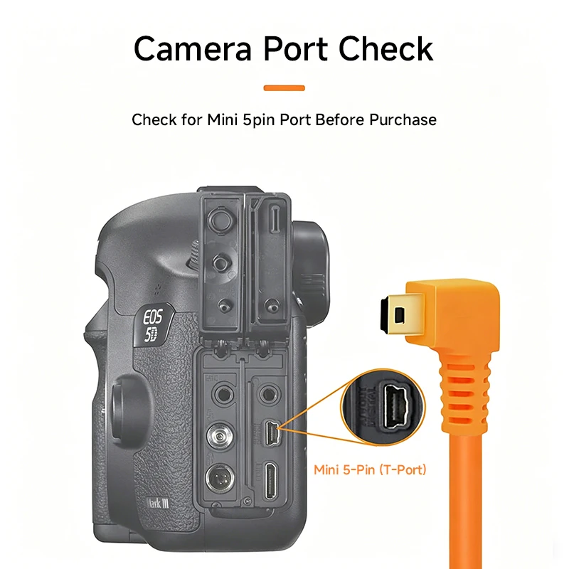 USB C-미니 5핀 연결 케이블, 캐논 니콘 DSLR 카메라용 고속 데이터 전송, PC 동기화, 즉시 미리보기