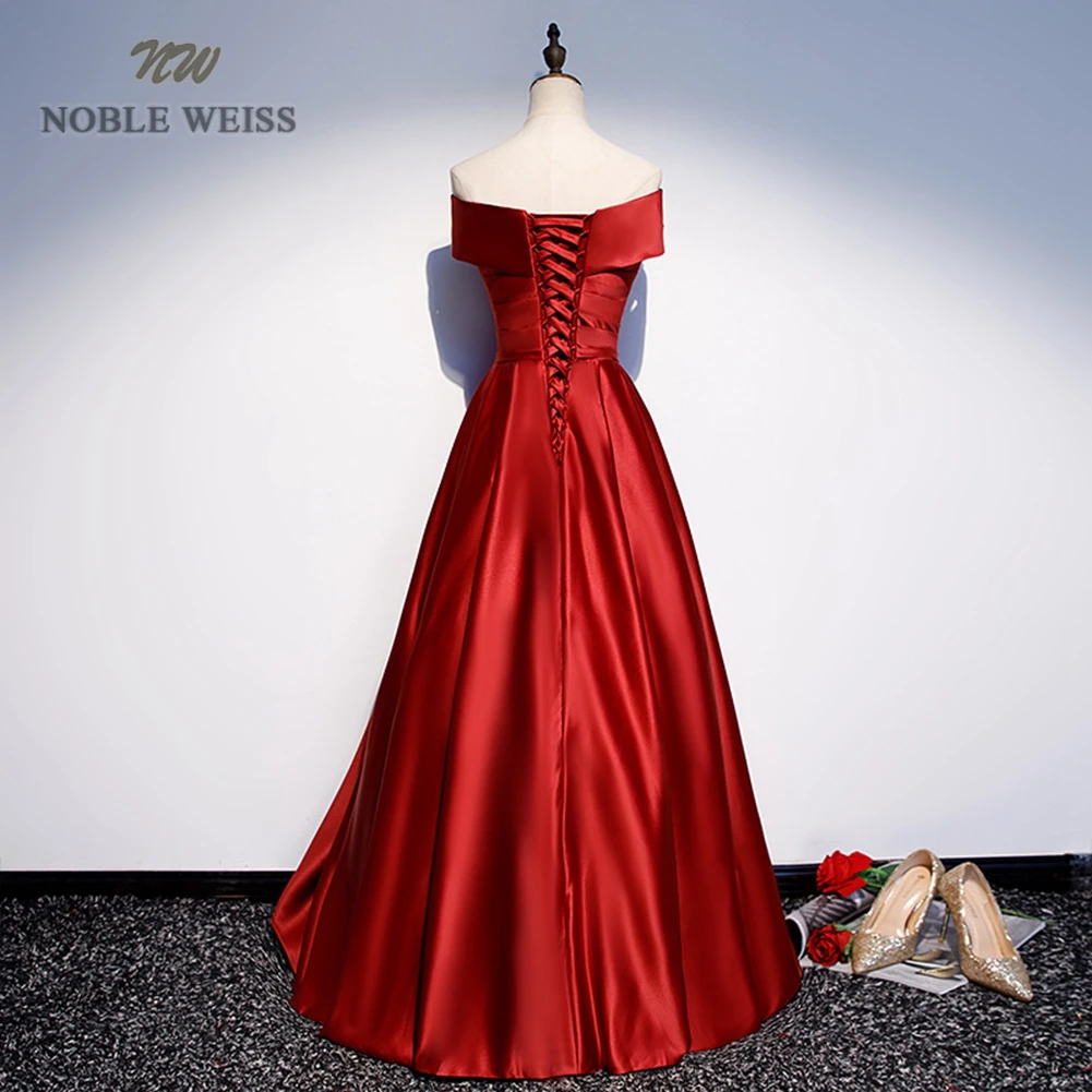 Prom Dresses V-Neck Off Shoulder A-Line Floor-Length Satin women prom dresses