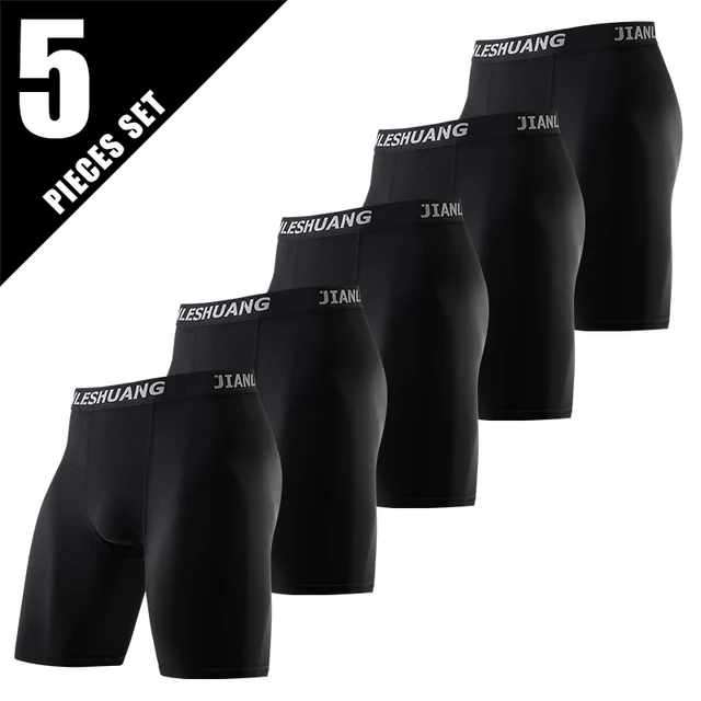 Ensemble de 5 pièces de sous-vêtements longs élastiques classiques noirs et blancs pour hommes, séchage rapide, confortables, sportifs, tendance pour jeunes, pantalons à coins plats 1