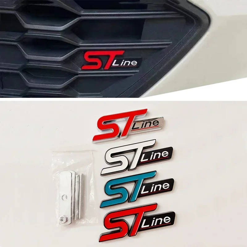 3D Metal ST Line Car Front Grill Emblem Sticker Trunk Badge Ford Kuga MK3 MK4 S Max Focus Puma Fiesta Accessories