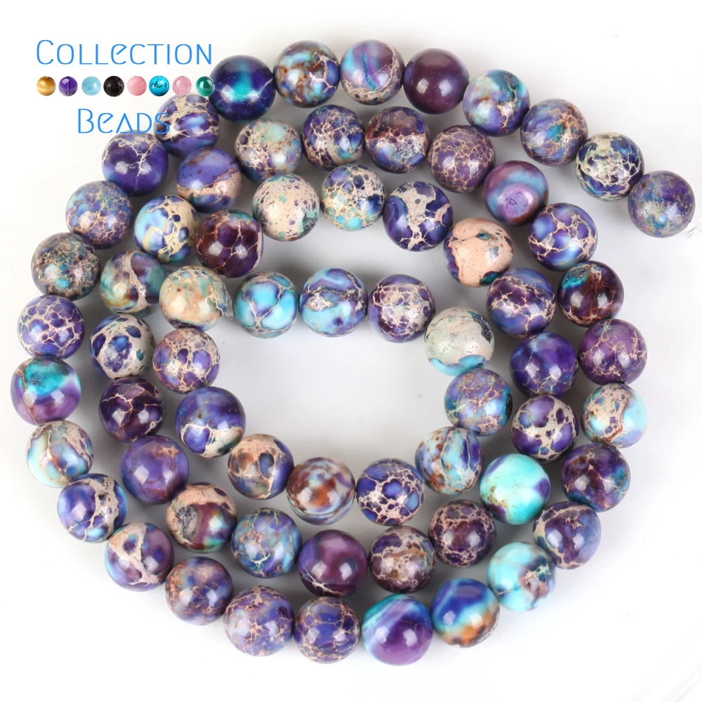 Natural Stone Sea Sediment Jasper Beads in Purple & Lake Blue - Round Spacer Beads for DIY Jewelry & Bracelets