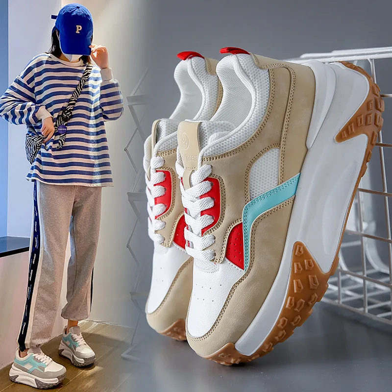 

2023 Retro Spring New Style Daddy Lady Laces Thick-soled Student Sports Casual Shoes Lady