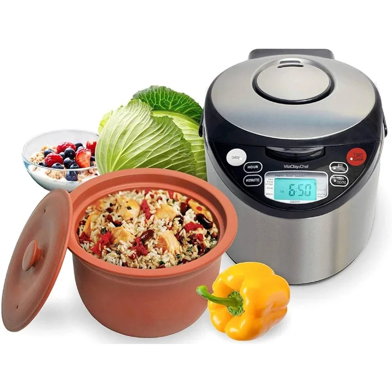 

VitaClay Smart Organic Clay Pot Multi Cooker - Toxin Free Clay Rice Cooker,Delay Start Slow Cooker,Stew Cooker,8 Cup / 4.2-Quart