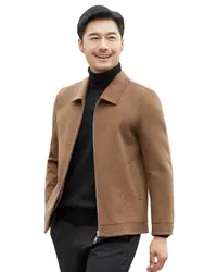 2023 Autumn and Winter High-End Men's Coat 100% Pure Wool Polo Collar Zipper Wool Overcoat Casual Business Outerwear Coat