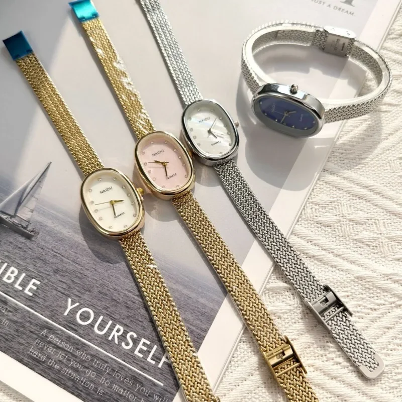 New Brand Quartz Watch for Women Luxury Gift Oval Dial Rhinestone Watch Adjustable Stainless Steel Strap Wristwatches Wholesale 5