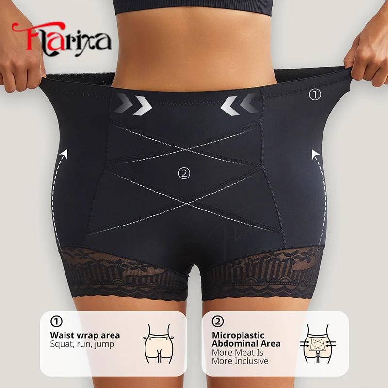 Flarixa Lace Safety Pants Cross Tummy Control Shorts For Women Underpants High Waist Shapewear Stretch Hip Lifting Panties M-3XL