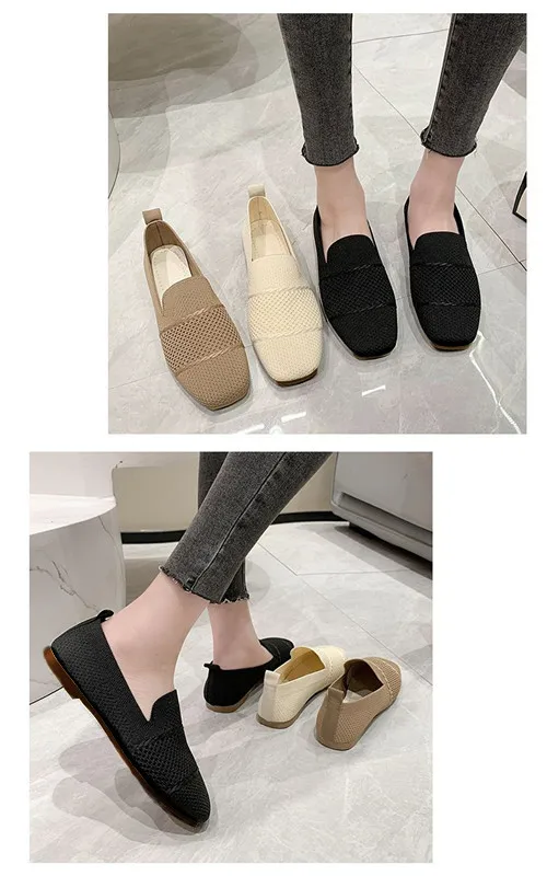2025 New Summer Mesh Square Toe Breathable Women Shoes