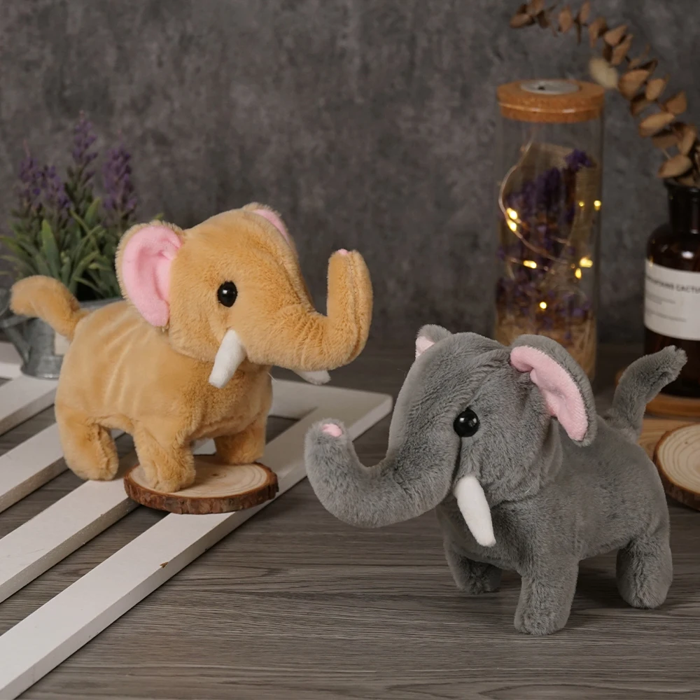 Realistic Elephant Plush Toy Electric Cute Sheep Walking Tail Wagging Stuffed Doll for Infant Birthday Xmas Gift