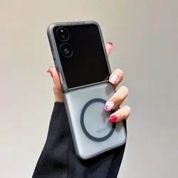 Magsafe - Compatible Matte Transparent Shockproof Phone Case with Magnetic Wireless Charging for Xiaomi mix flip 2 (Clear - Black)