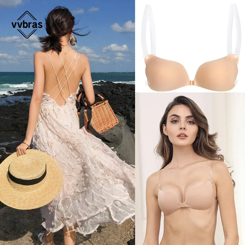 Nipple Cover Invisible Bra Push Up Silicone Bra for Wedding Sticky Reusable with Transparent Straps Backless Bikini Lingerie 5