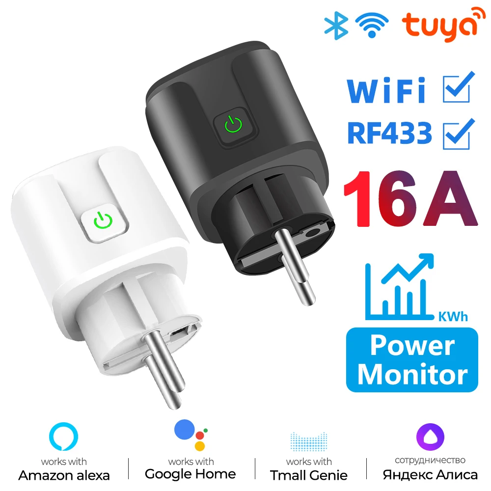 스마트 소켓 EU 16A/20A AC100-240V Wifi 스마트 플러그 전원 콘센트, Alexa Google 홈 음성 제어, Tuya Smart Life APP 용
