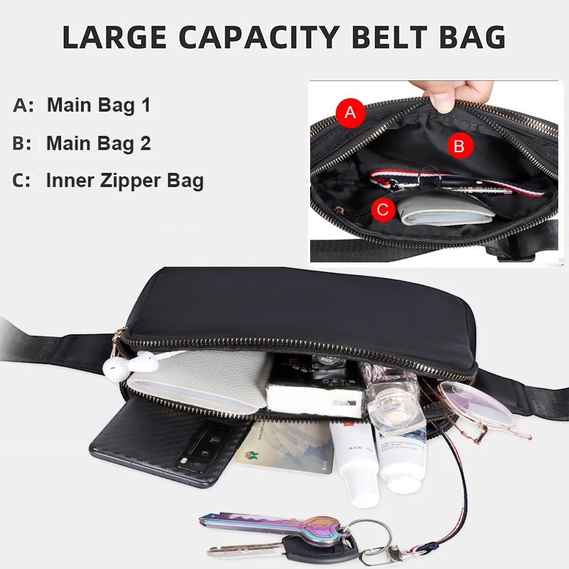 Crossbody Bag Waist Bag Geestock Fanny Pack Women's Waist Bag Fashion Belt Bags Women Dual Zipper Waterproof Crossbody Bag Ladies Bum Hip