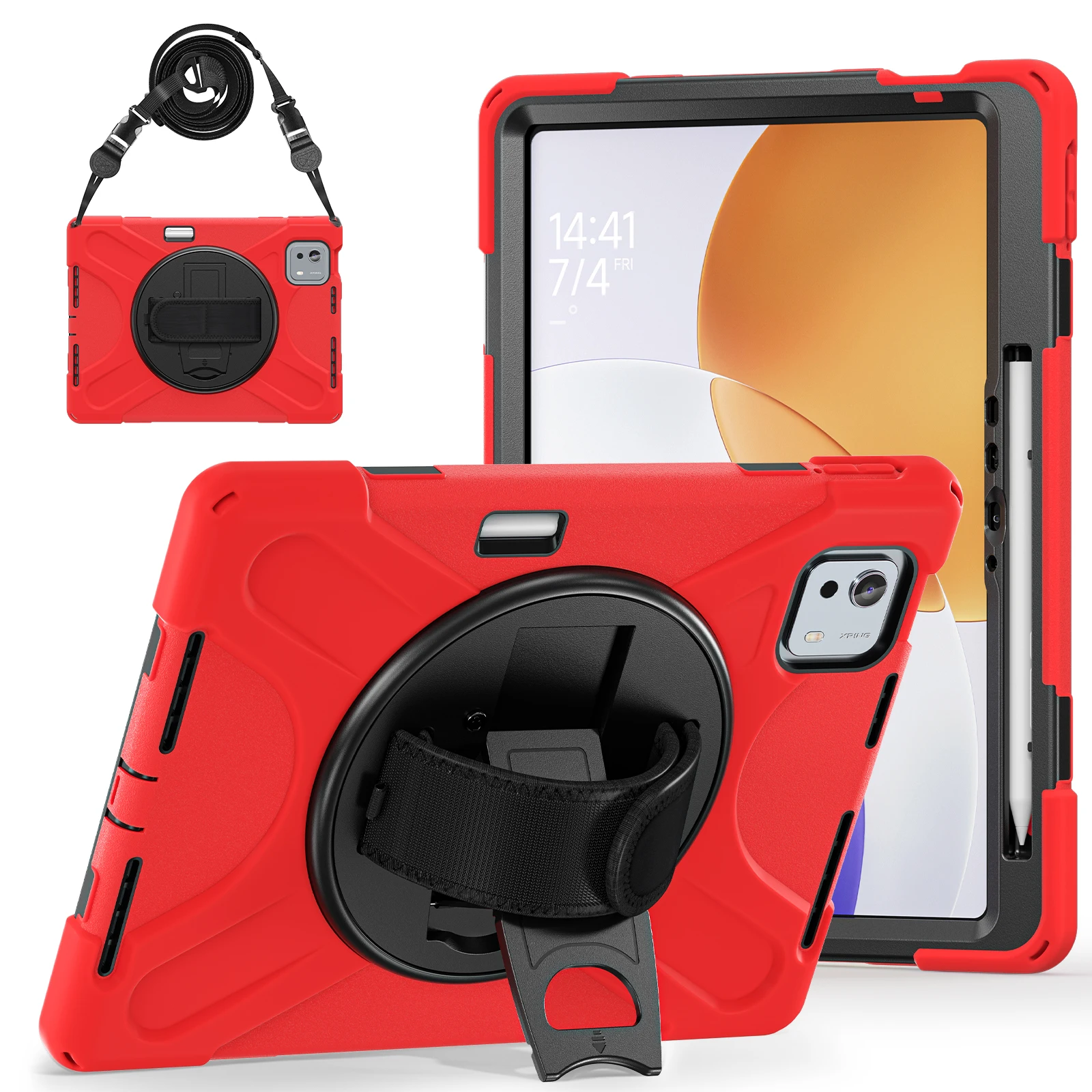 Durable 360° Rotating Tablet Case with Shoulder Strap