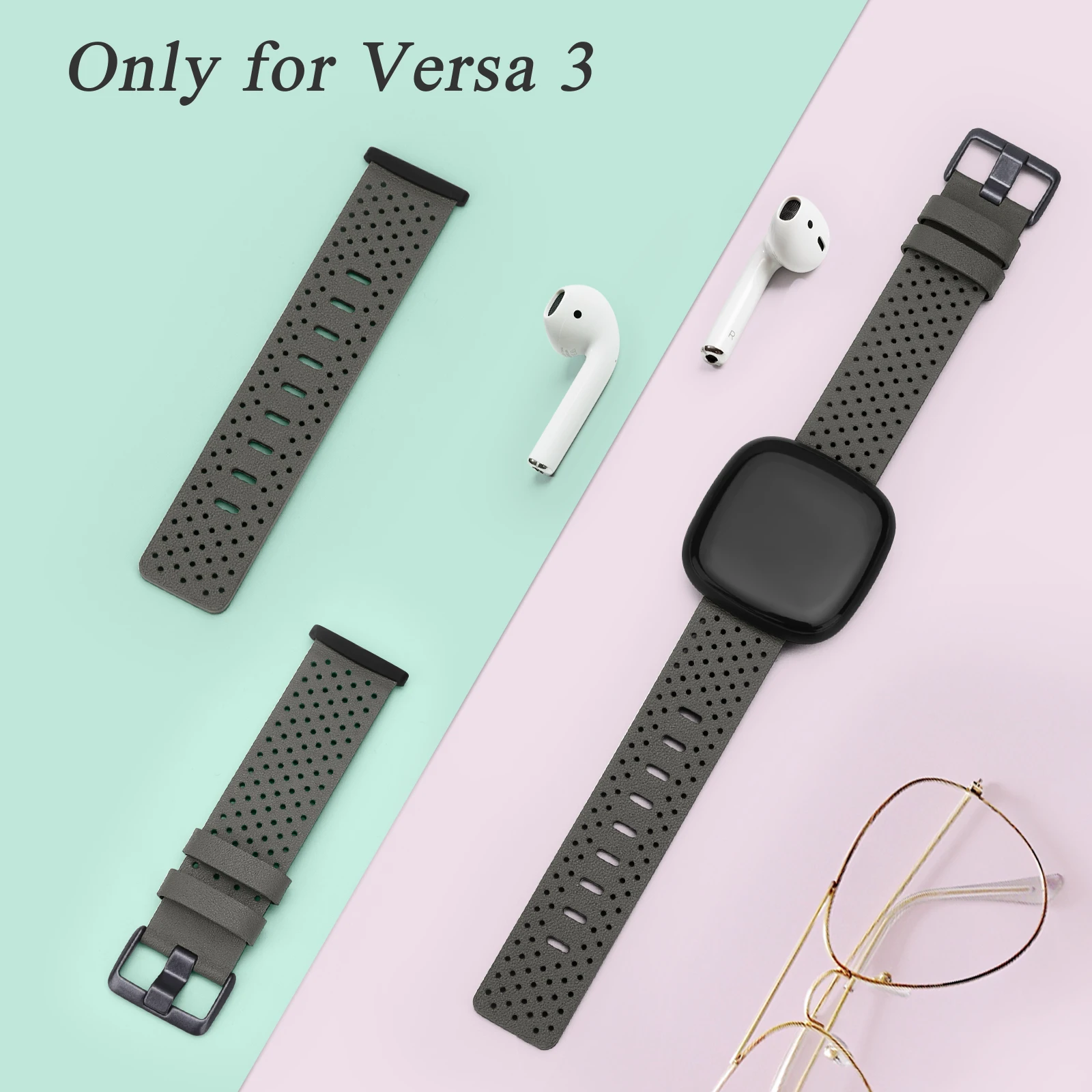 Breathable Leather Bracelet Strap For Fitbit Versa Sense Band
