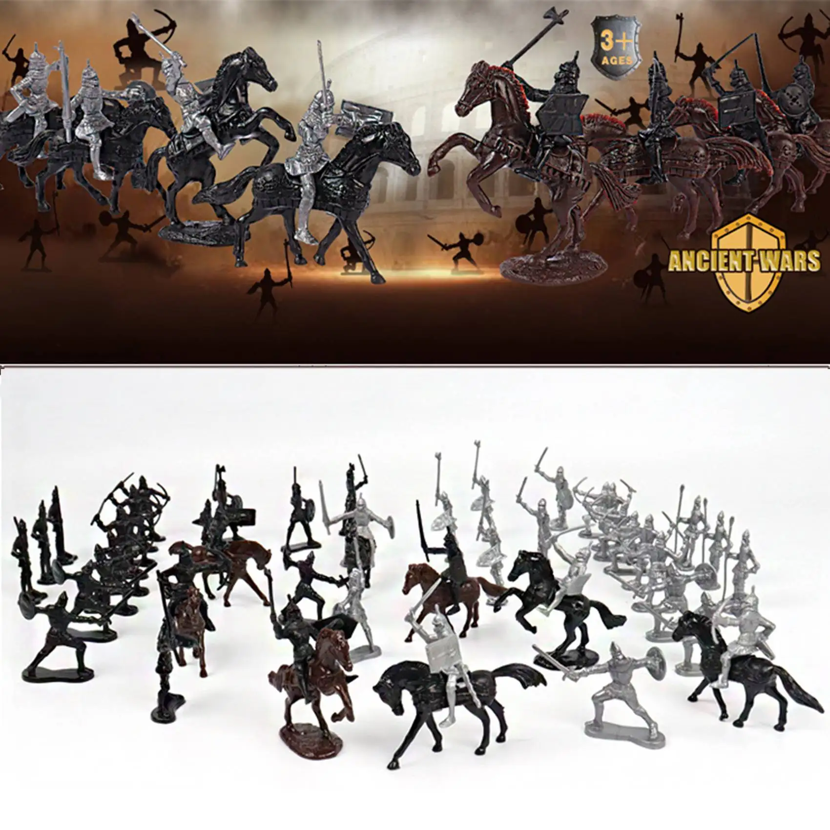 52 Pcs/Bag Medieval Cavalry War Horse Soldier Model Roman Soldier Ancient Medieval Warrior Model Action Figures Toys