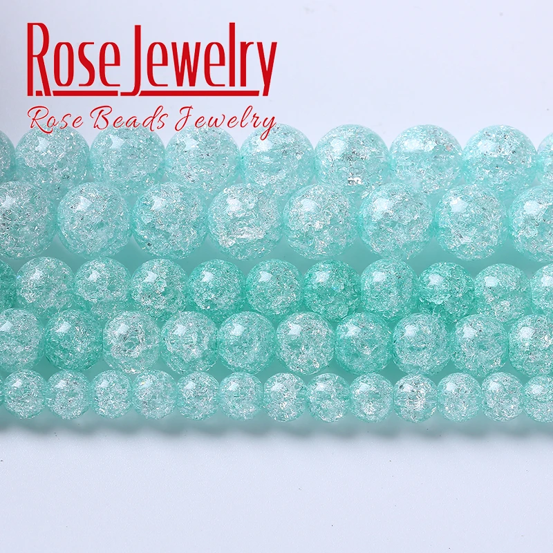 

Blue Green Glass Cracked Crystal Quartz Beads Round Loose Stone Beads For Jewelry Making Diy Bracelets Handmade 6 8 10 12mm 15"
