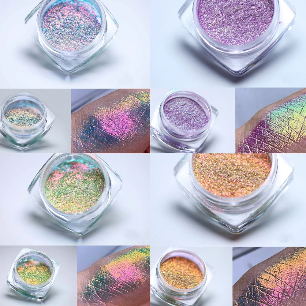 Chameleon Effect Nail Powder Dust Ultra fine Rich Glossy Pigment Mermaid Mirror Chrome DIY Nail Art y2k Decoration 6Pcs